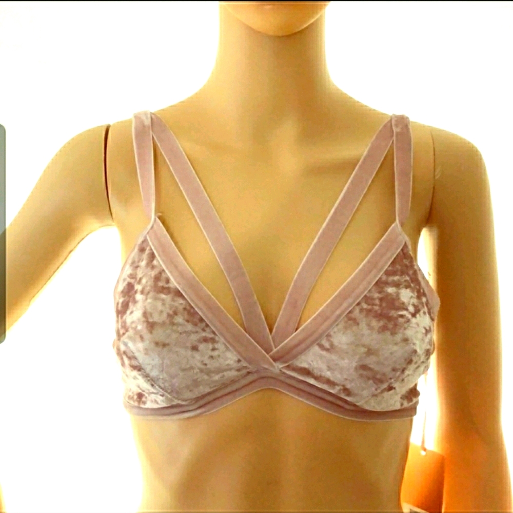 Love Culture strappy pink crushed velvet bra